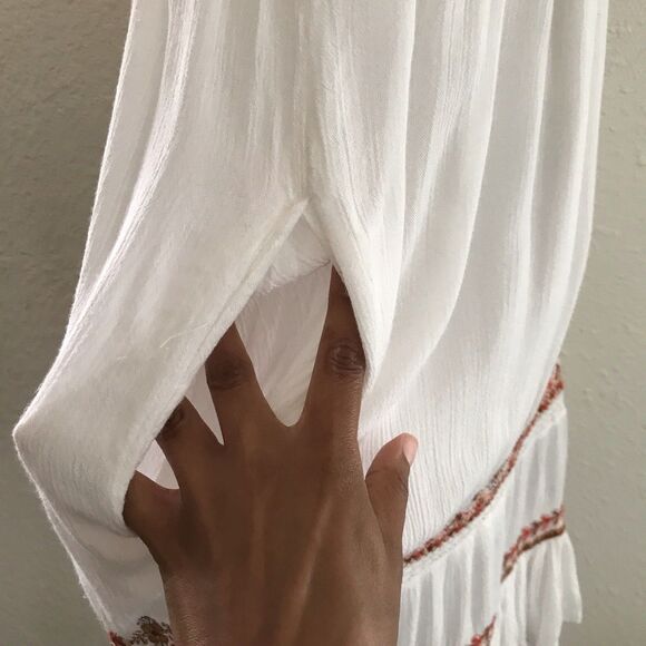 Free People Ivory Red Geometric Embroidered Boho SleevelessTunic Dress - M - Picture 6 of 10